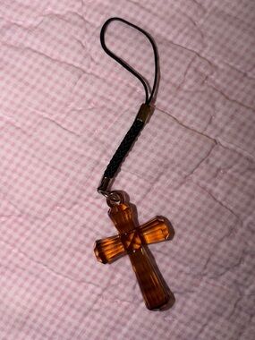 Amber Cross Charm Phone Strap jewelry trinket pendent jesus amen christian